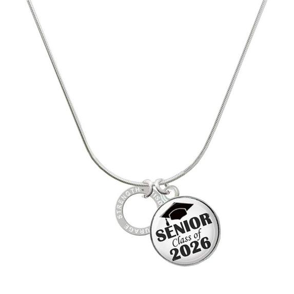Delight Jewelry Silver-tone Courage Strength Wisdom Infinity Circle - Silvertone Senior Class of 2026 Dome Necklace, 18"
