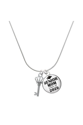 Silver-tone Crown Key - Silvertone Senior Mom Class of 2026 Dome Necklace, 18"