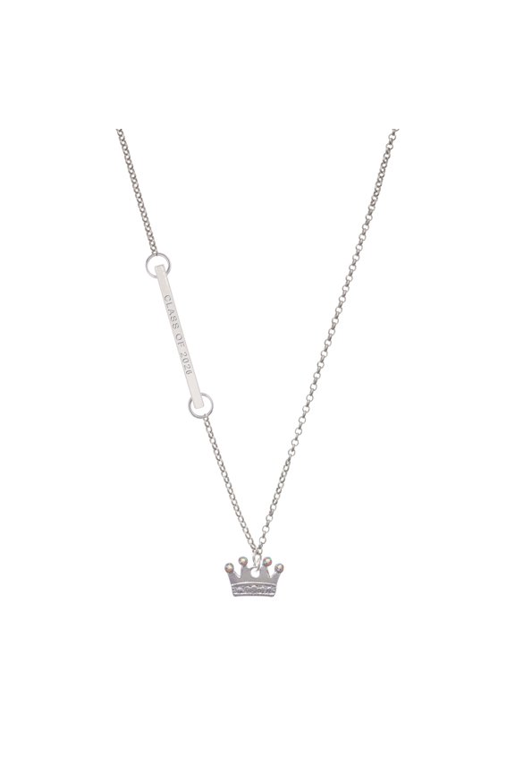 Silver-tone Crown with Crystals and Textured Bottom - Silvertone Class of 2026 Delicate Bar Necklace, 18.75"