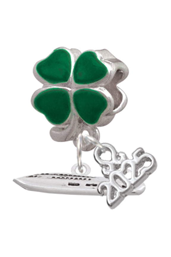 Silver-tone Cruise Liner - Good Luck Green Four Leaf Clover Charm Bead Dangle with Mini 2025