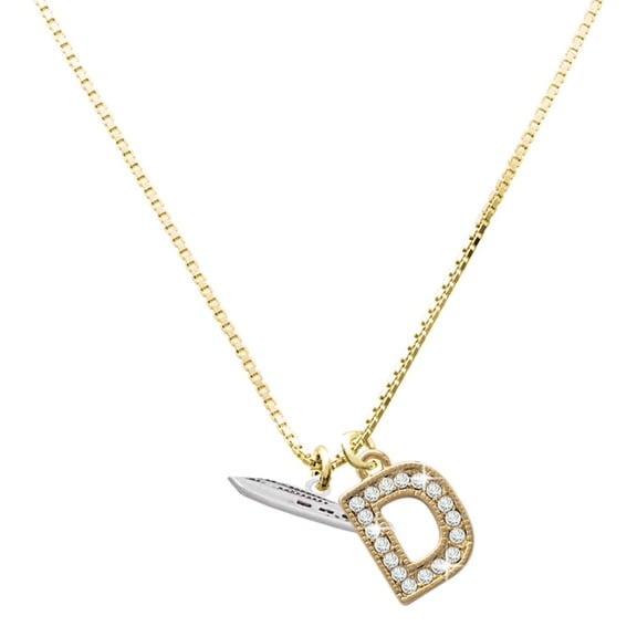 Delight Jewelry Silver-tone Cruise Liner - Large Goldtone Crystal Initial - D - Charm Necklace, 17.5"+2"