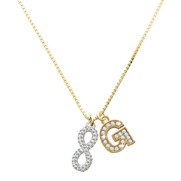 Delight Jewelry Silver-tone Crystal Infinity Sign and a Large Goldtone Crystal Initial G Charm Necklace, 17.5"+2"