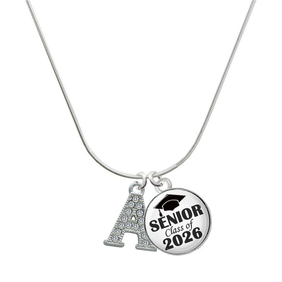 Delight Jewelry Silver-tone Crystal Initial - A - Silvertone Senior Class of 2026 Dome Necklace, 18"