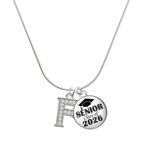 Delight Jewelry Silver-tone Crystal Initial - F - Silvertone Senior Class of 2026 Dome Necklace, 18"