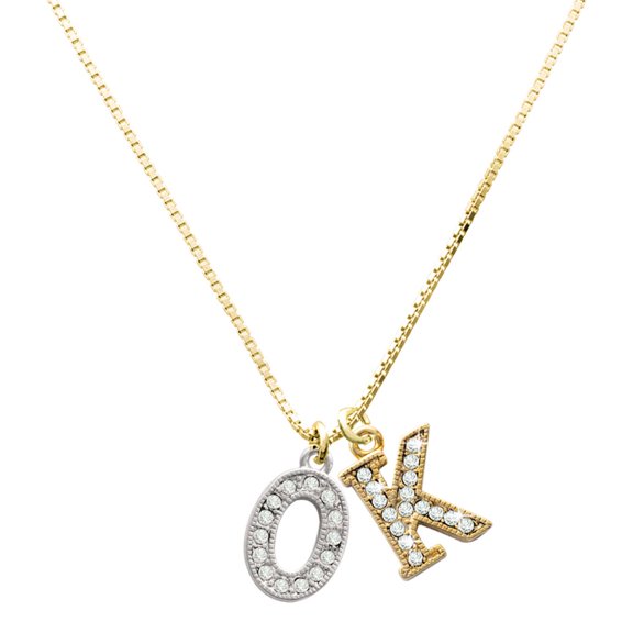 Delight Jewelry Silver-tone Crystal Initial - O - Large Goldtone Crystal Initial - K - Charm Necklace, 17.5"+2"