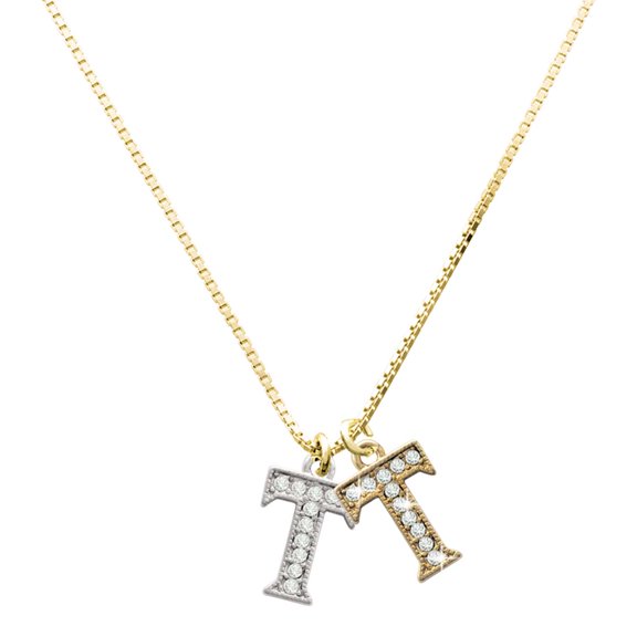 Delight Jewelry Silver-tone Crystal Initial - T - Large Goldtone Crystal Initial - T - Charm Necklace, 17.5"+2"