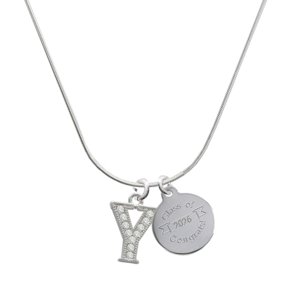 Delight Jewelry Silver-tone Crystal Initial - Y - Engraved Congrats Class of 2026 Charm Necklace, 18"