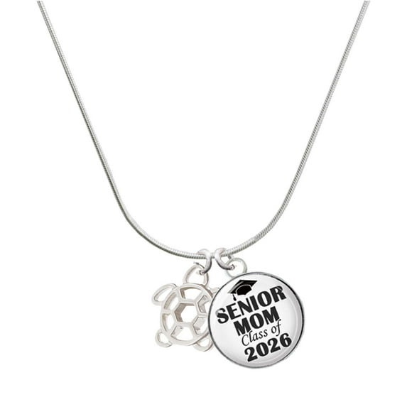 Delight Jewelry Silver-tone Cutout Sea Turtle - Silvertone Senior Mom Class of 2026 Dome Necklace, 18"