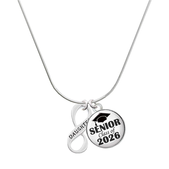 Delight Jewelry Silver-tone Daughter Infinity Sign - Silvertone Senior Class of 2026 Dome Necklace, 18"