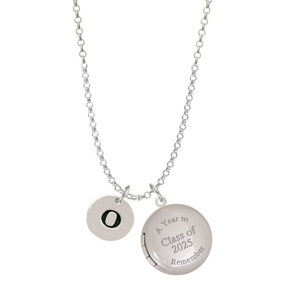 Delight Jewelry Silver-tone Disc 1/2'' Initial - o - Class of 2025 Year to Remember Locket Charm Necklace, 19+2" Extender