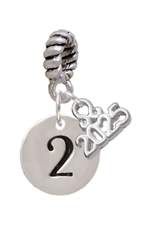 Silver-tone Disc 1/2'' Number - 2 - Silver-tone Rope Charm Bead Dangle with Mini 2025