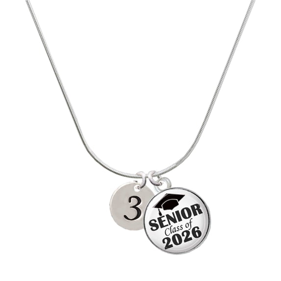 Delight Jewelry Silver-tone Disc 1/2'' Number - 3 - Silvertone Senior Class of 2026 Dome Necklace, 18"
