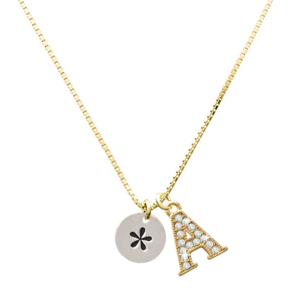 Delight Jewelry Silver-tone Disc 1/2'' - Symbol - Asterisk - * - Large Goldtone Crystal Initial - A - Charm Necklace, 17.5"+2"