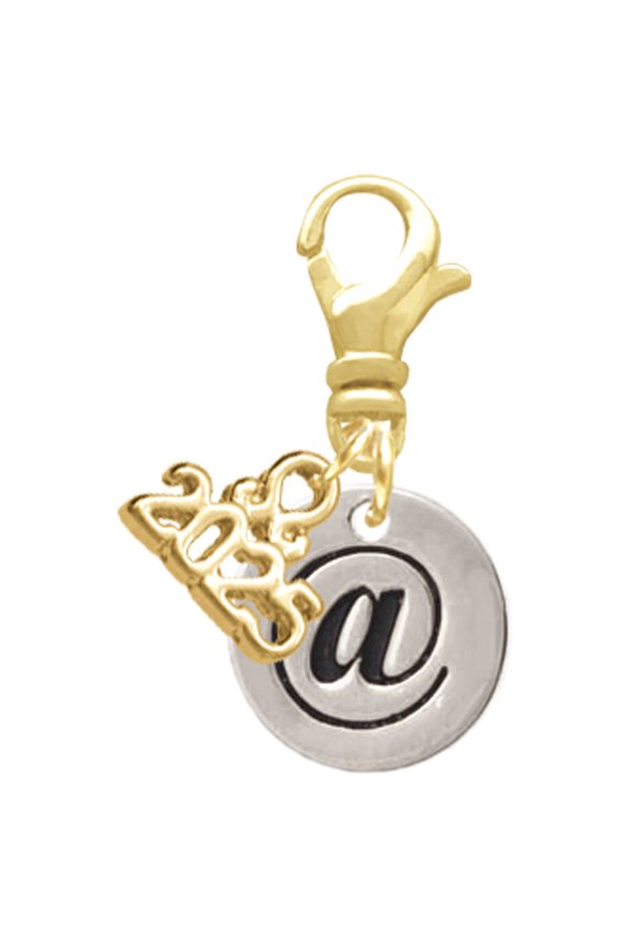 Silver-tone Disc 1/2'' - Symbol - At Sign - @ - Gold-tone Clip on Charm with Mini Year 2025