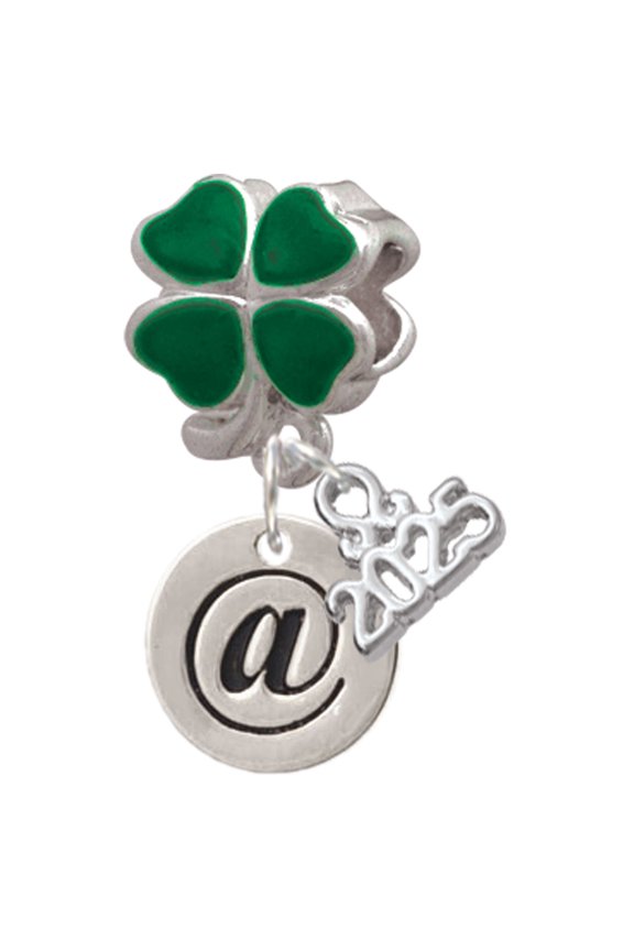 Silver-tone Disc 1/2'' - Symbol - At Sign - @ - Good Luck Green Four Leaf Clover Charm Bead Dangle with Mini 2025