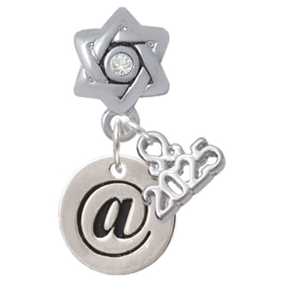 Delight Jewelry Silver-tone Disc 1/2'' - Symbol - At Sign - @ - Silver-tone Clear Star of David Charm Bead Dangle with Mini 2025