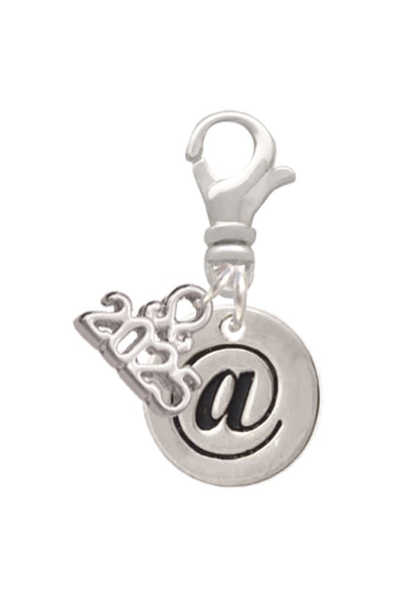 Silver-tone Disc 1/2'' - Symbol - At Sign - @ - Silver-tone Clip on Charm with Mini Year 2025