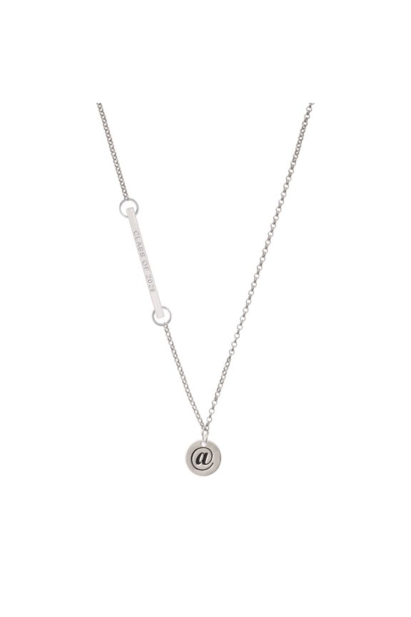 Silver-tone Disc 1/2'' - Symbol - At Sign - @ - Silvertone Class of 2026 Delicate Bar Necklace, 18.75"