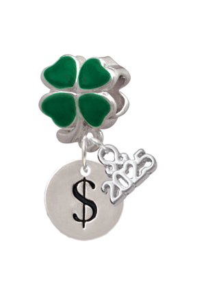 Silver-tone Disc 1/2'' - Symbol - Dollar Sign - $ - Good Luck Green Four Leaf Clover Charm Bead Dangle with Mini 2025