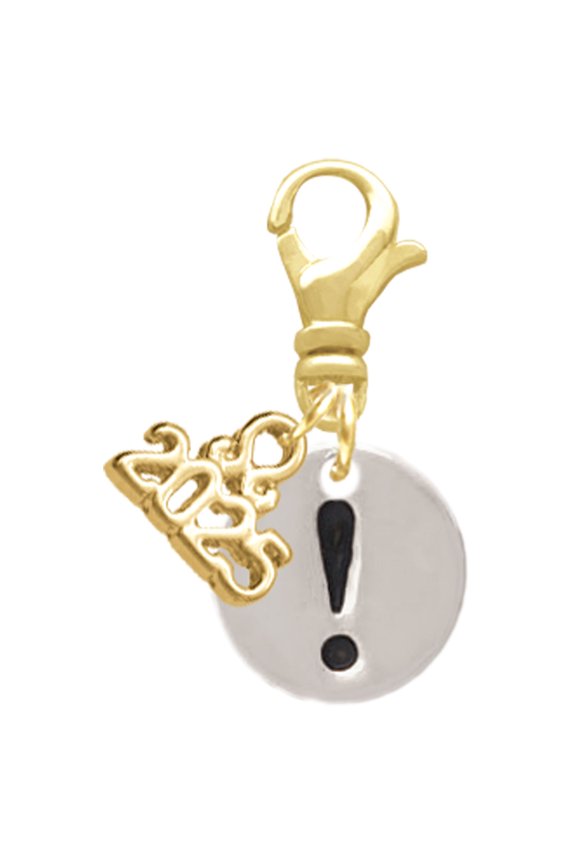 Silver-tone Disc 1/2'' - Symbol - Exclamation Point - ! - Gold-tone Clip on Charm with Mini Year 2025