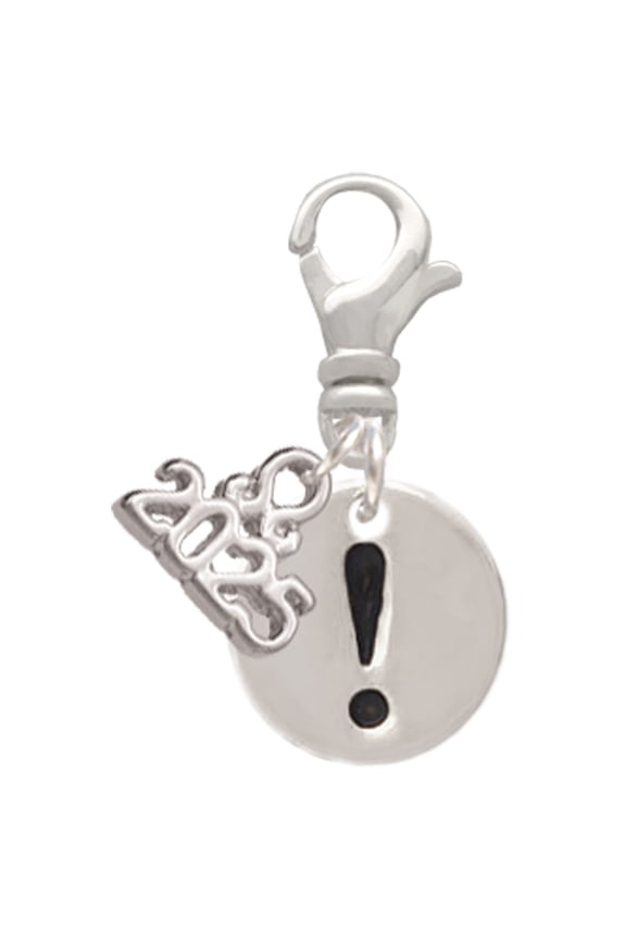 Silver-tone Disc 1/2'' - Symbol - Exclamation Point - ! - Silver-tone Clip on Charm with Mini Year 2025