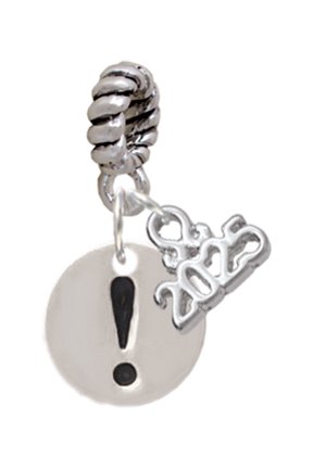 Silver-tone Disc 1/2'' - Symbol - Exclamation Point - ! - Silver-tone Rope Charm Bead Dangle with Mini 2025