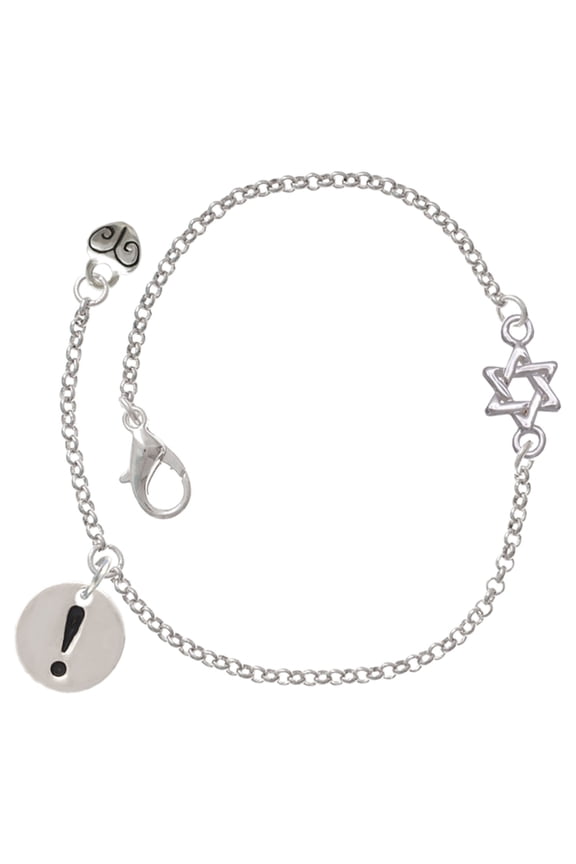 Silver-tone Disc - Symbol - Exclamation Point - ! - Silvertone Star of David Delicate Bracelet, 6.25+1.75" Extender