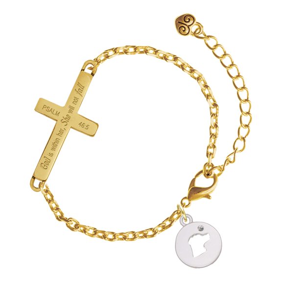 Delight Jewelry Silver-tone Dog Head Silhouette - Gold Tone Psalm 46:5 She will not fall Engraved Cross Charm Bracelet, 6.5+1.5" Extender