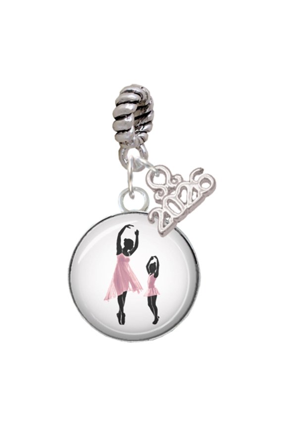 Silver-tone Domed Ballet Dance Instructor - Silver Plated Rope Charm Bead Dangle with Mini 2026