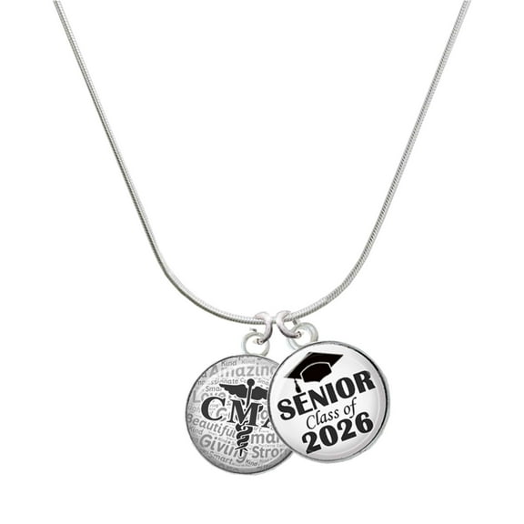Delight Jewelry Silver-tone Domed Black CMA - Silvertone Senior Class of 2026 Dome Necklace, 18"