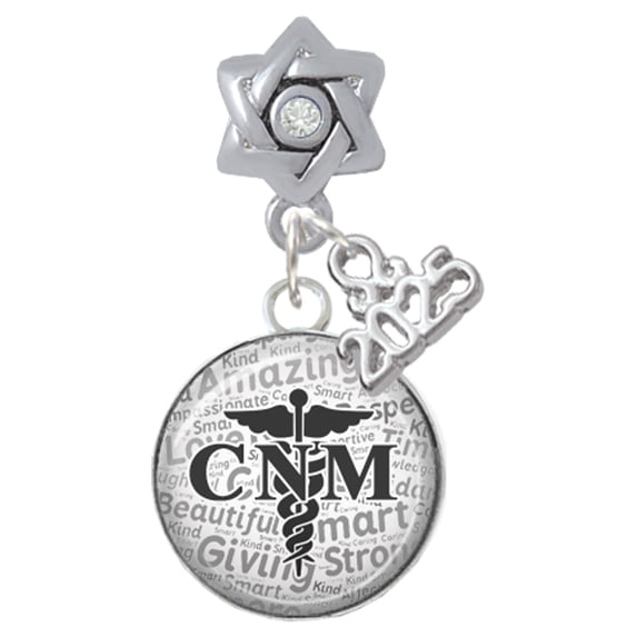 Delight Jewelry Silver-tone Domed Black CNM - Silver-tone Clear Star of David Charm Bead Dangle with Mini 2025
