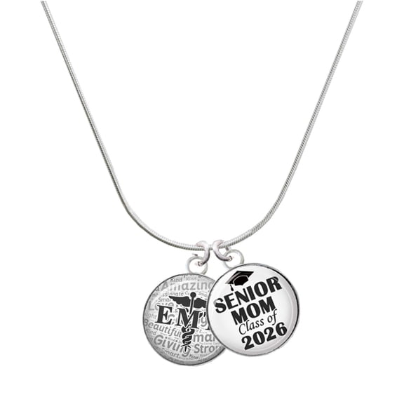 Delight Jewelry Silver-tone Domed Black EMT - Silvertone Senior Mom Class of 2026 Dome Necklace, 18"