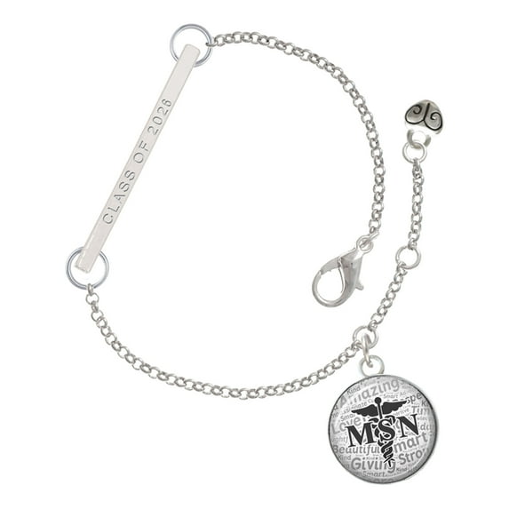 Delight Jewelry Silver-tone Domed Black MSN - Silvertone Class of 2026 Delicate Bar Bracelet, 8.5"