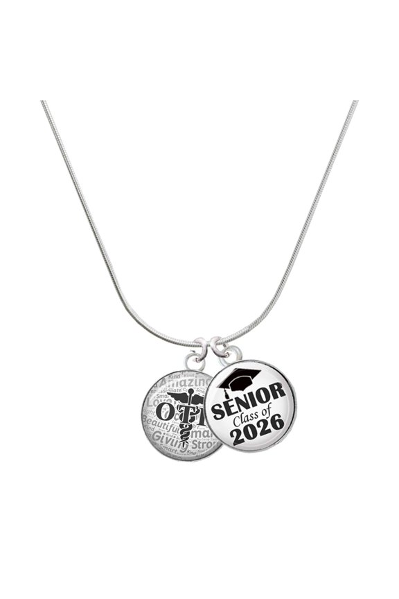 Silver-tone Domed Black OTR - Silvertone Senior Class of 2026 Dome Necklace, 18"
