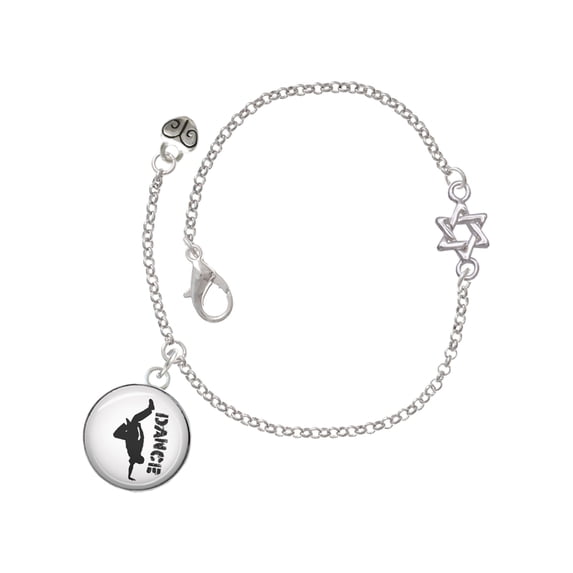 Delight Jewelry Silver-tone Domed Hip Hop Handstand Dance - Silvertone Star of David Delicate Bracelet, 6.25+1.75" Extender