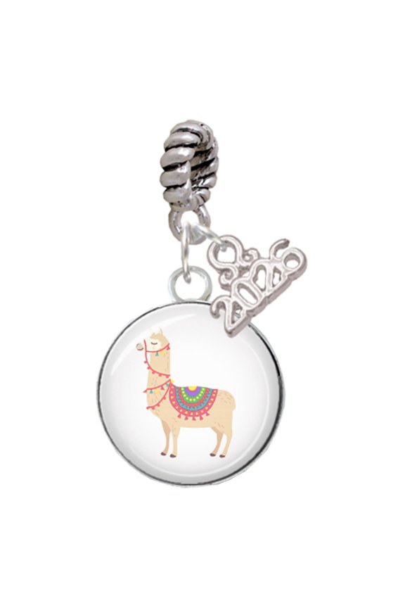 Silver-tone Domed Llama - Silver Plated Rope Charm Bead Dangle with Mini 2026