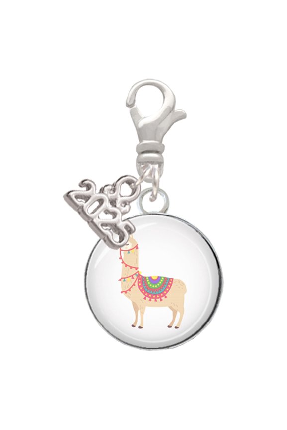 Silver-tone Domed Llama - Silver-tone Clip on Charm with Mini Year 2025