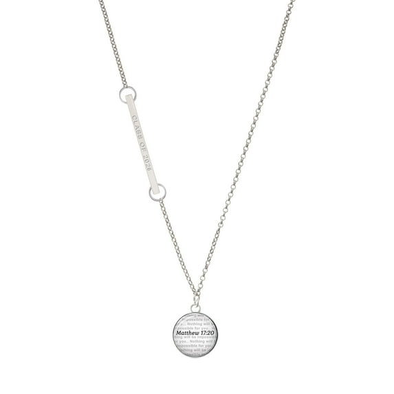 Delight Jewelry Silver-tone Domed Matthew 17:20 - Silvertone Class of 2026 Delicate Bar Necklace, 18.75"