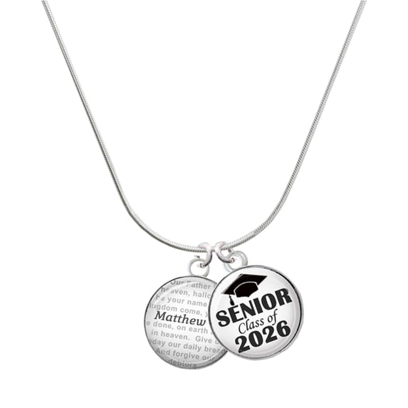 Delight Jewelry Silver-tone Domed Matthew 6:9 - Silvertone Senior Class of 2026 Dome Necklace, 18"