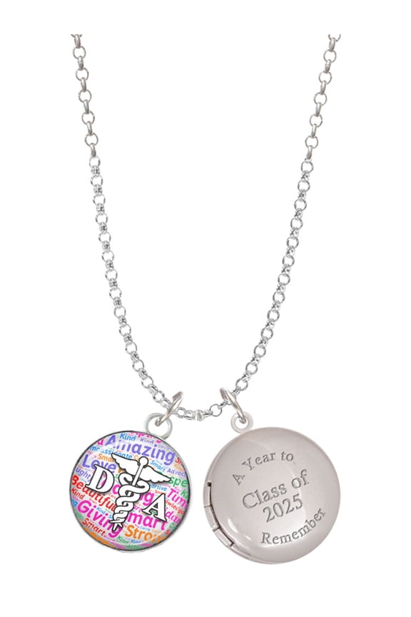 Silver-tone Domed Multi Color DA - Class of 2025 Year to Remember Locket Charm Necklace, 19+2" Extender