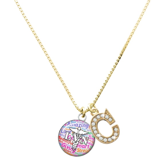 Delight Jewelry Silver-tone Domed Multi Color LVN - Large Goldtone Crystal Initial - C - Charm Necklace, 17.5"+2"