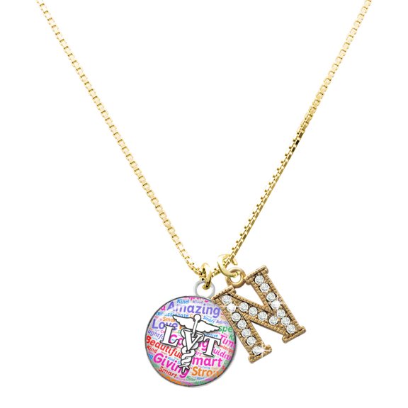 Delight Jewelry Silver-tone Domed Multi Color LVT - Large Goldtone Crystal Initial - N - Charm Necklace, 17.5"+2"