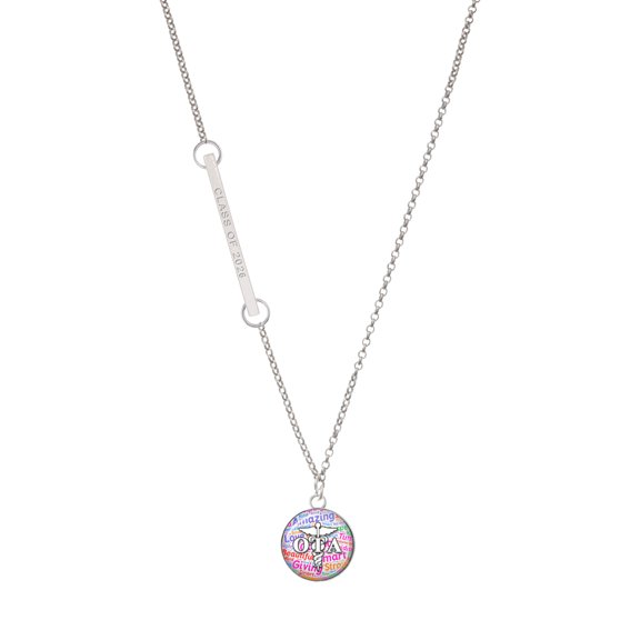 Delight Jewelry Silver-tone Domed Multi Color OTA - Silvertone Class of 2026 Delicate Bar Necklace, 18.75"