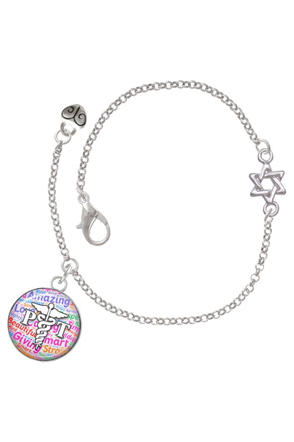 Silver-tone Domed Multi Color PT - Silvertone Star of David Delicate Bracelet, 6.25+1.75" Extender