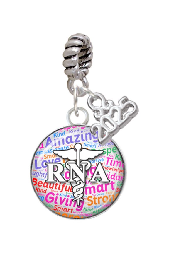 Silver-tone Domed Multi Color RNA - Silver-tone Rope Charm Bead Dangle with Mini 2025