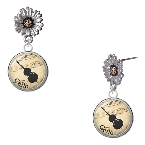 Delight Jewelry Silver-tone Domed Music - Cello - Two-tone Daisy Flower Post Earrings