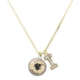 thumbnail image 1 of Delight Jewelry Silver-tone Domed Music - Drums - Large Goldtone Crystal Initial - I - Charm Necklace, 17.5"+2", 1 of 4