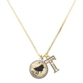thumbnail image 1 of Delight Jewelry Silver-tone Domed Music - Piano - Large Goldtone Crystal Initial - T - Charm Necklace, 17.5"+2", 1 of 4