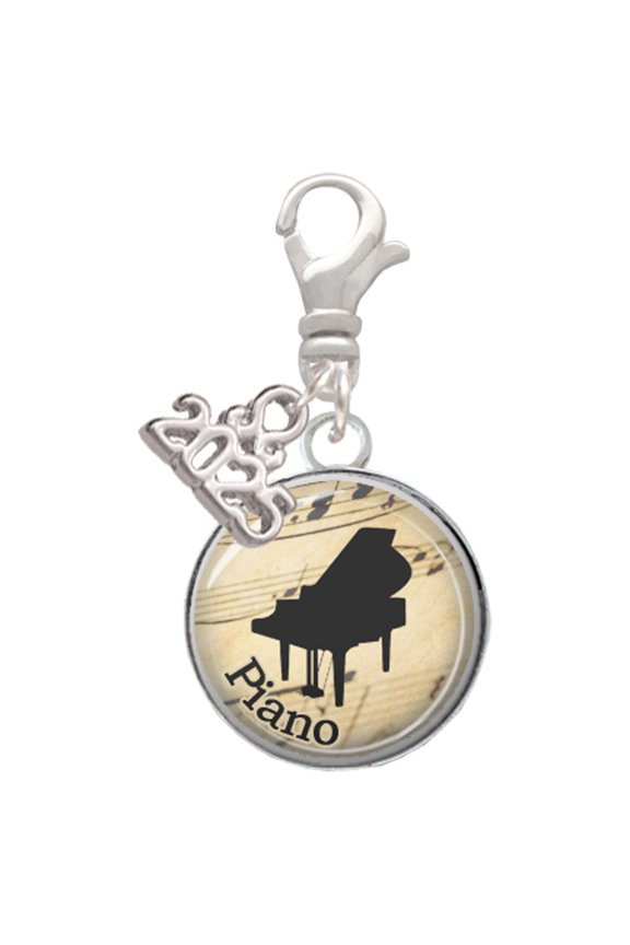 Silver-tone Domed Music - Piano - Silver-tone Clip on Charm with Mini Year 2025