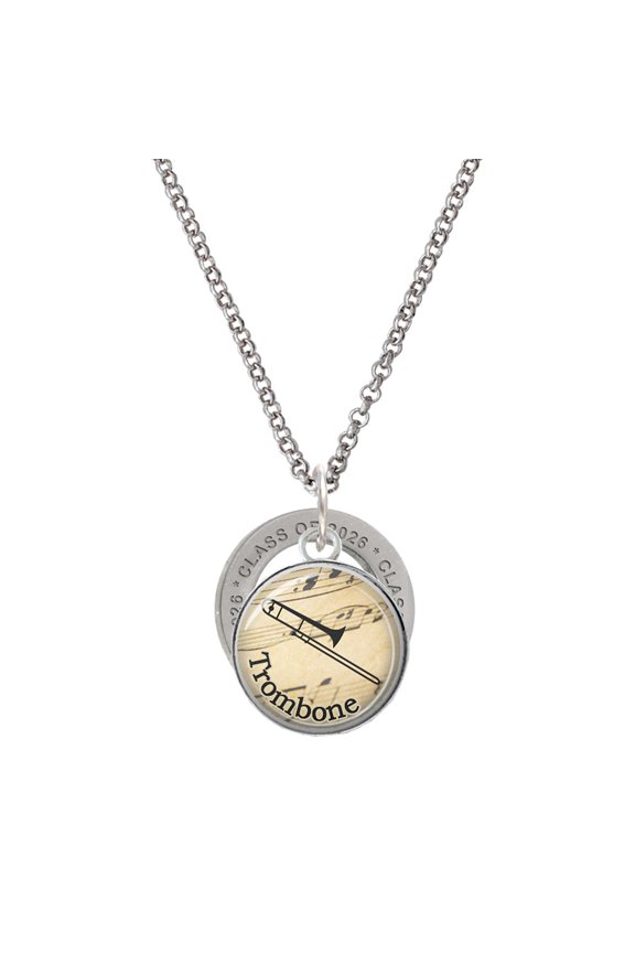 Silver-tone Domed Music - Trombone - Class of 2026 Affirmation Ring Necklace, 23"